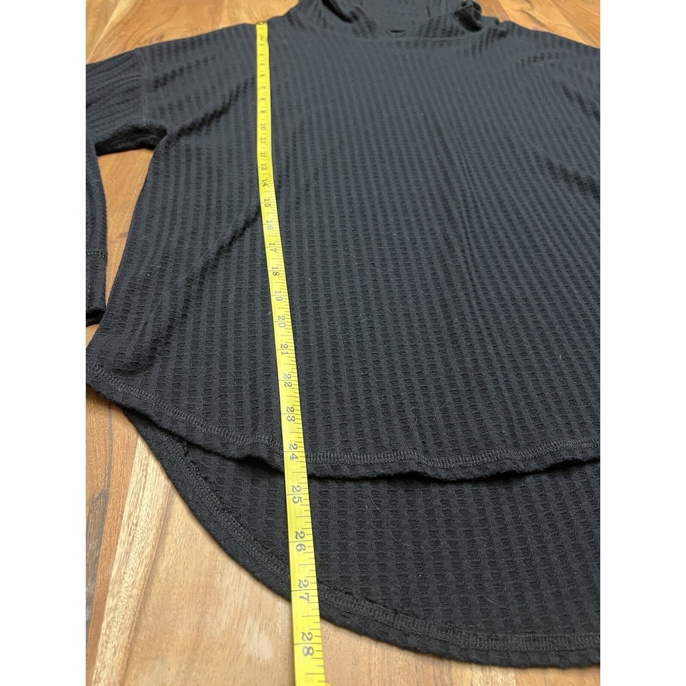 Chaser Hooded Waffle Knit Thermal Shirt Womens Pullover Black Lounge Top - Picture 7 of 11